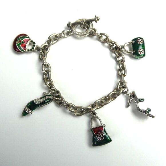 Jewelry - Christmas Holidays Charm Bracelet Dangle Purse Shoes Bag Rhinestone Toggle 8"